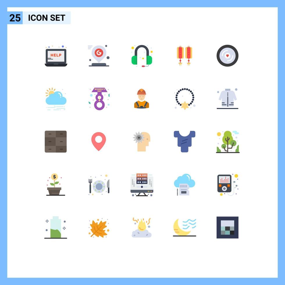 User Interface Pack of 25 Basic Flat Colors of disk chinese mark china headphone Editable Vector Design Elements
