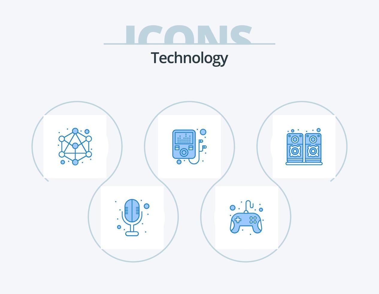 paquete de iconos de tecnología azul 5 diseño de iconos. . . jerarquía. vocero. música vector