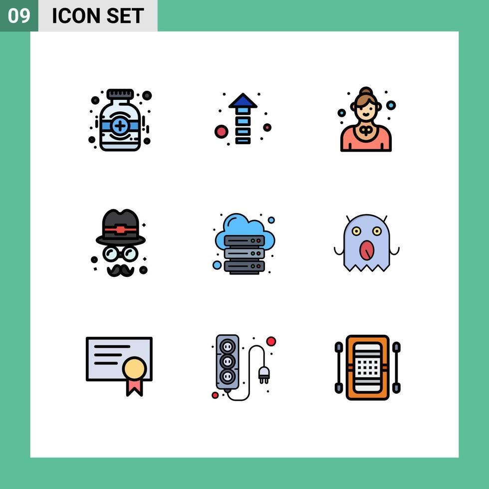 Set of 9 Vector Filledline Flat Colors on Grid for hosting fathers employee day avatar Editable Vector Design Elements