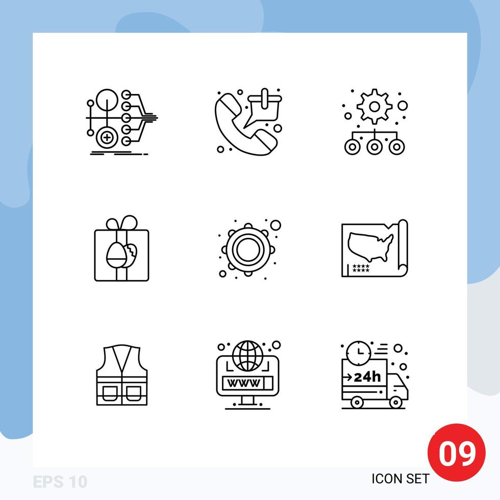 9 User Interface Outline Pack of modern Signs and Symbols of instrument birthday sale box settings Editable Vector Design Elements