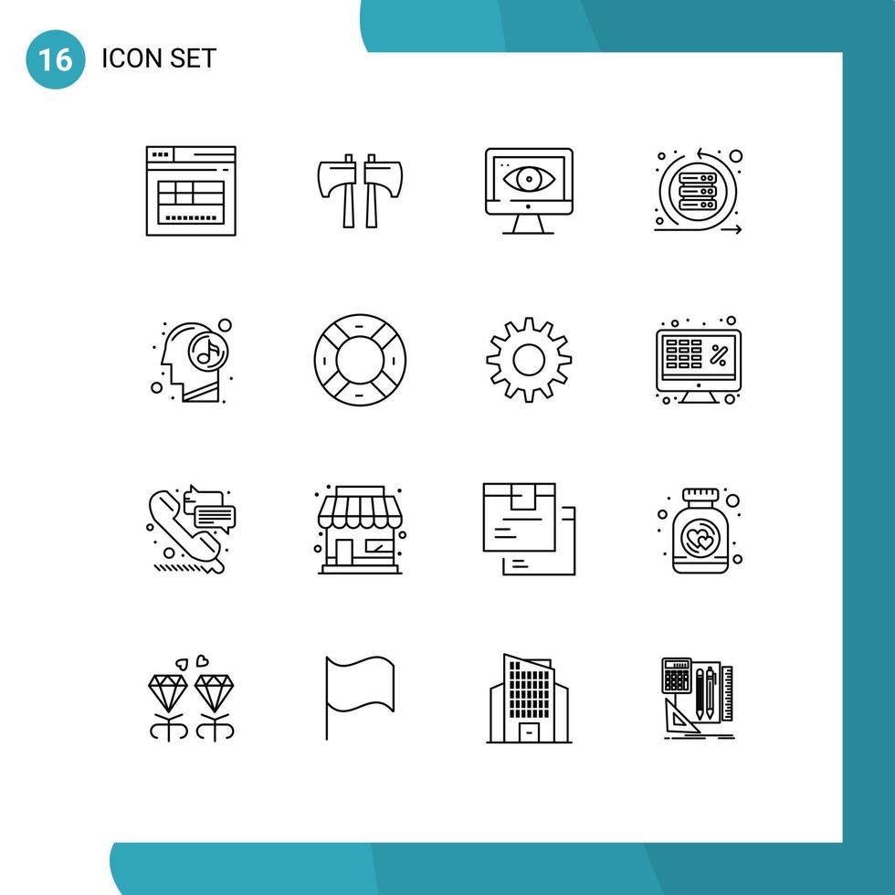 Modern Set of 16 Outlines Pictograph of mind server computer sprint iteration Editable Vector Design Elements