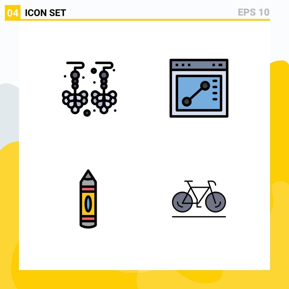 Group of 4 Modern Filledline Flat Colors Set for drop sketch browser drawing movement Editable Vector Design Elements