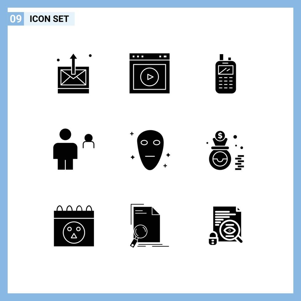 Modern Set of 9 Solid Glyphs and symbols such as person human website body wireless Editable Vector Design Elements