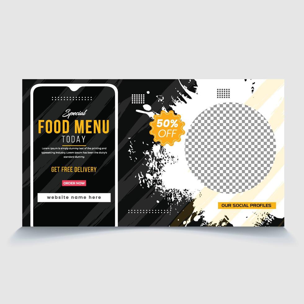 Today's special food menu video thumbnail, web page banner eps vector file, fully editable post ready