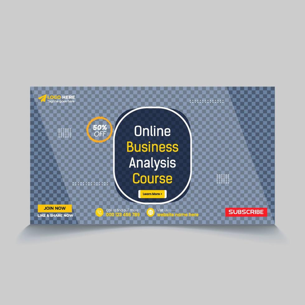 Online business analysis course web page banner, video thumbnail design vector