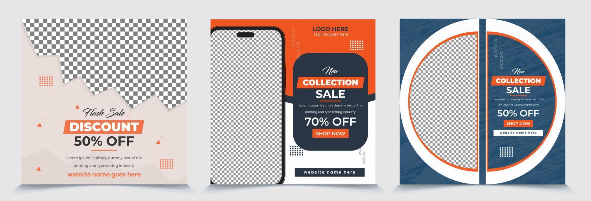 New collection fashion sale offers promotional square post banner template eps vector file, fully editable post ready