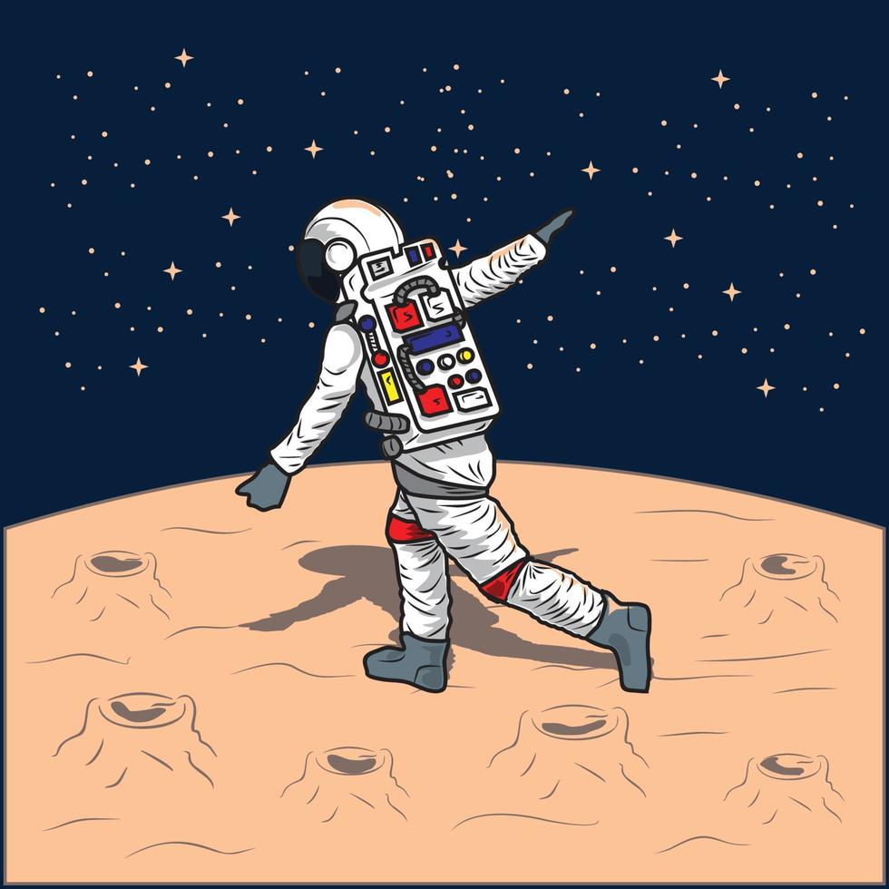 vector illustration - astronauts flying like a bird on the moon - flat cartoon style