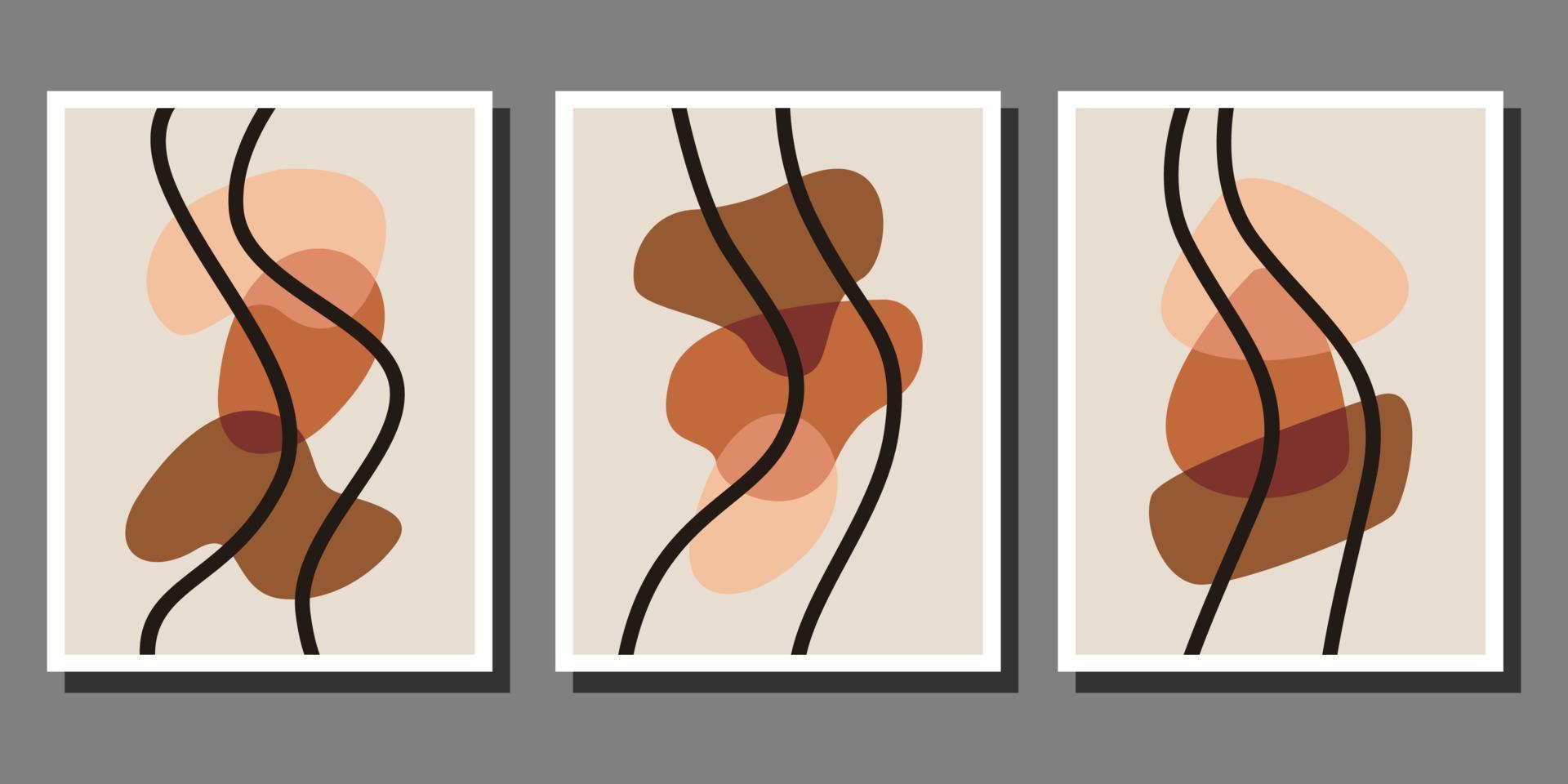 conjunto de tres plantillas de póster boho contemporáneo de forma moderna de mediados de siglo de estética abstracta vector