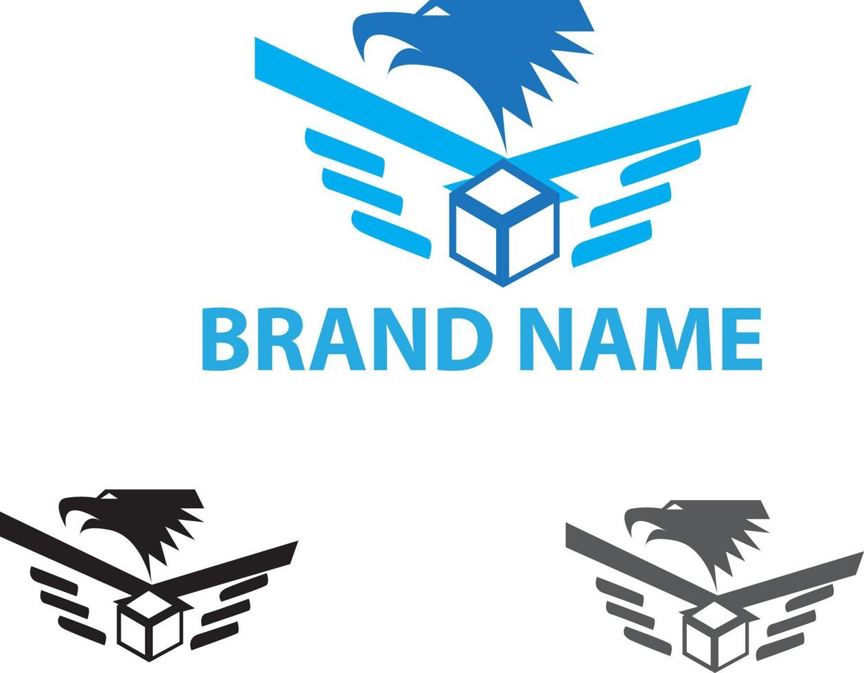 Eagle trae caja buena para la empresa de logotipo de servicio de entrega. vector illustration.logo alas de águila y logística de caja.