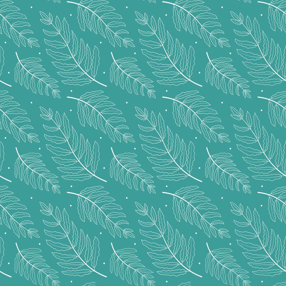 tropical outline leaves seamless pattern. white leaves isolate don blue background vector