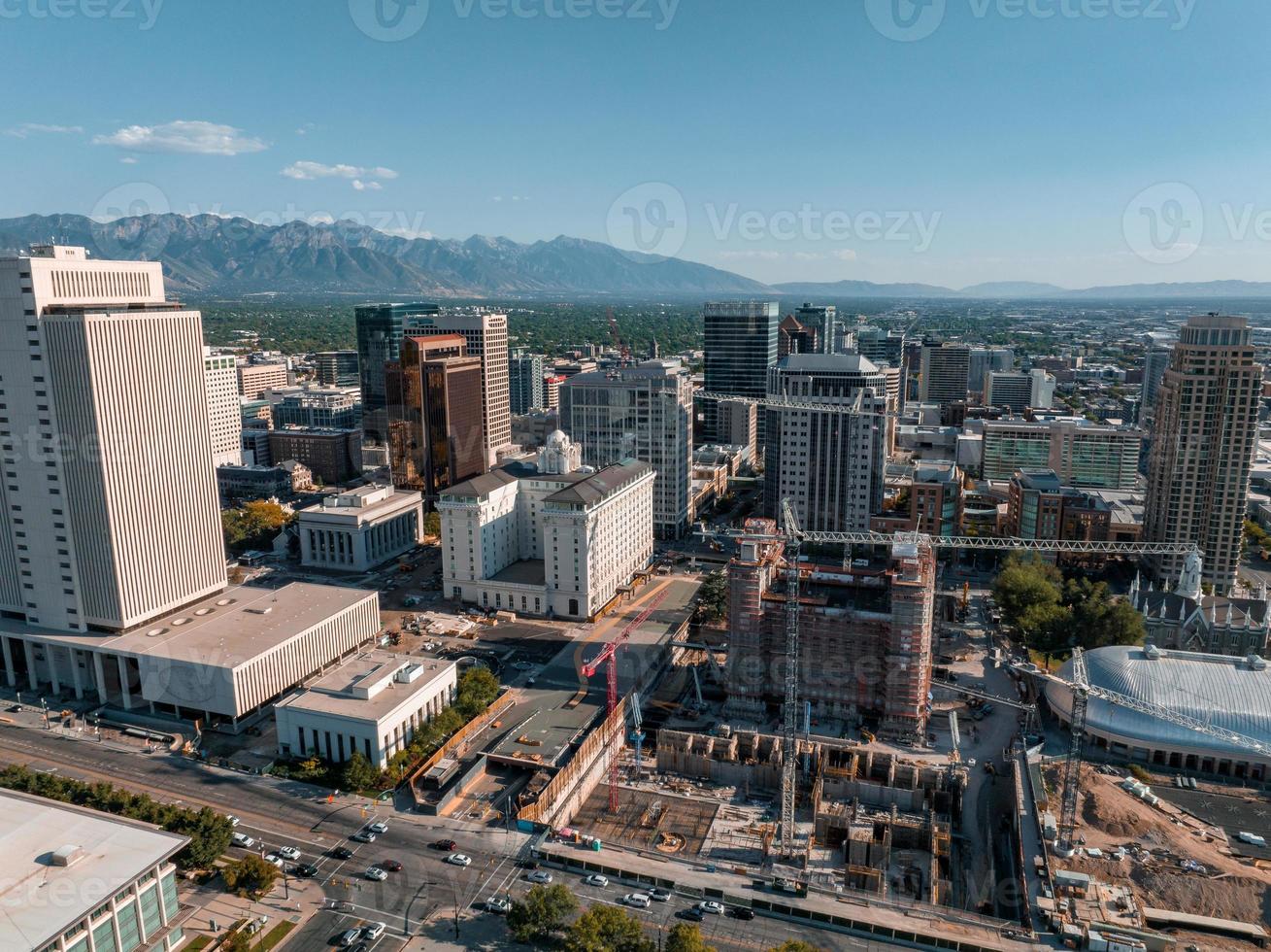 Aerial panoramic view of the Salt Lake City skyline Utah photo