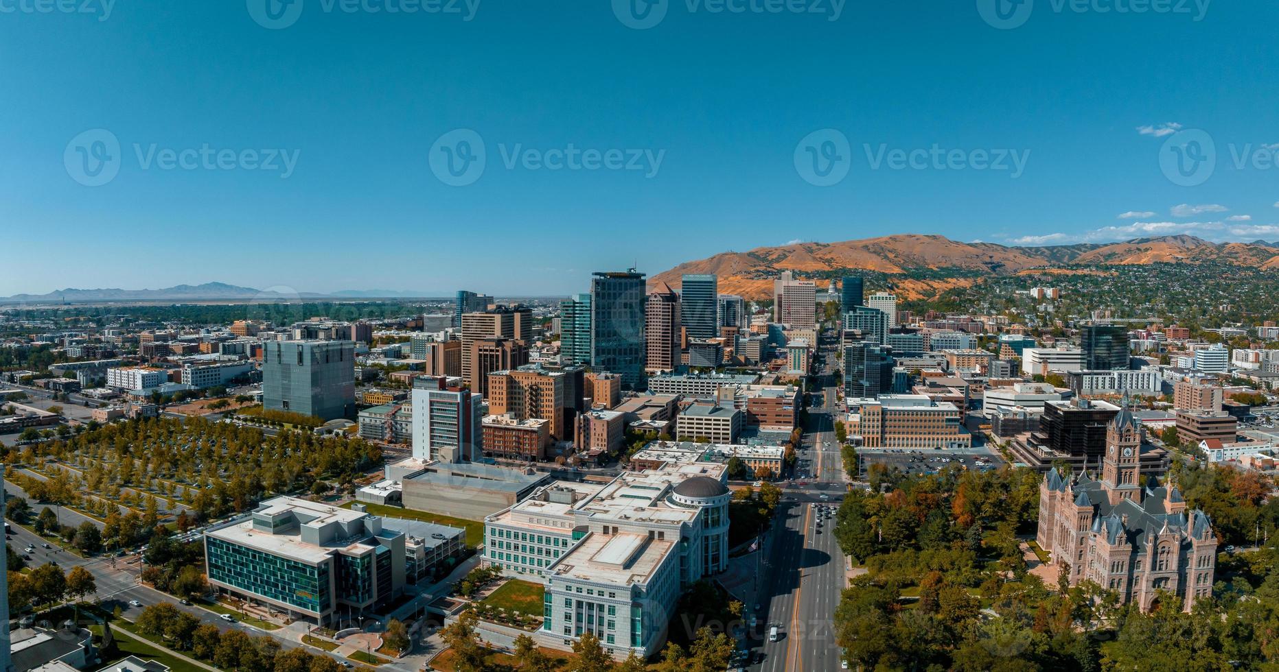 Aerial panoramic view of the Salt Lake City skyline Utah photo