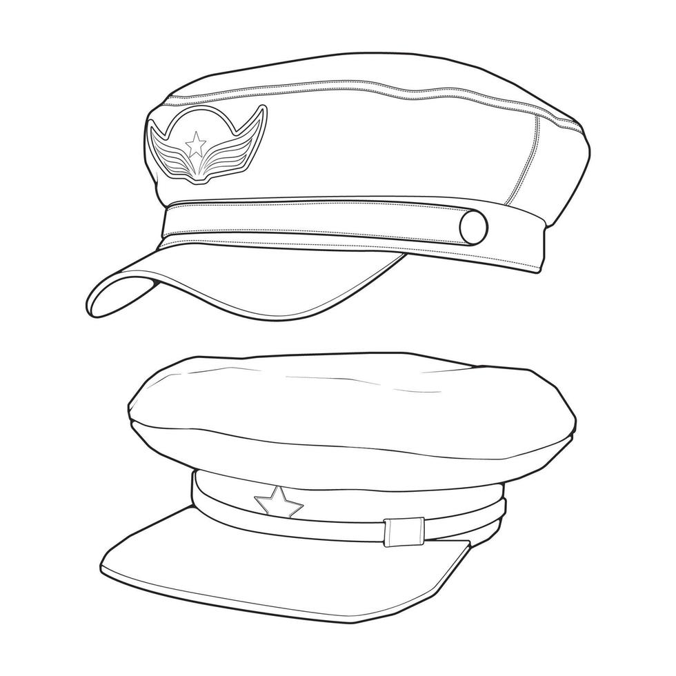 Set of outline military cap vector illustration isolated on white