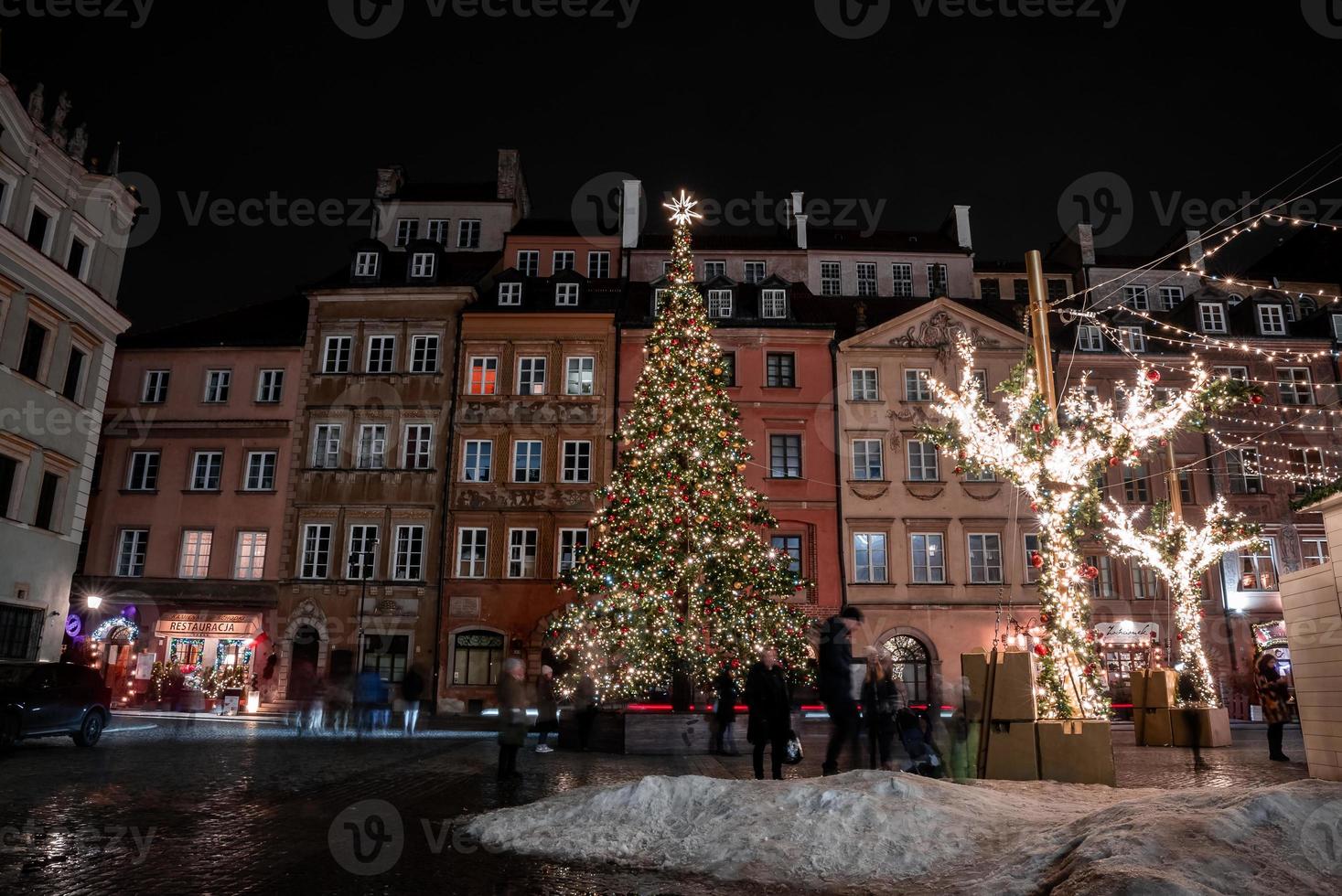 Beautiful Christmas night of the Warsaw old town. photo