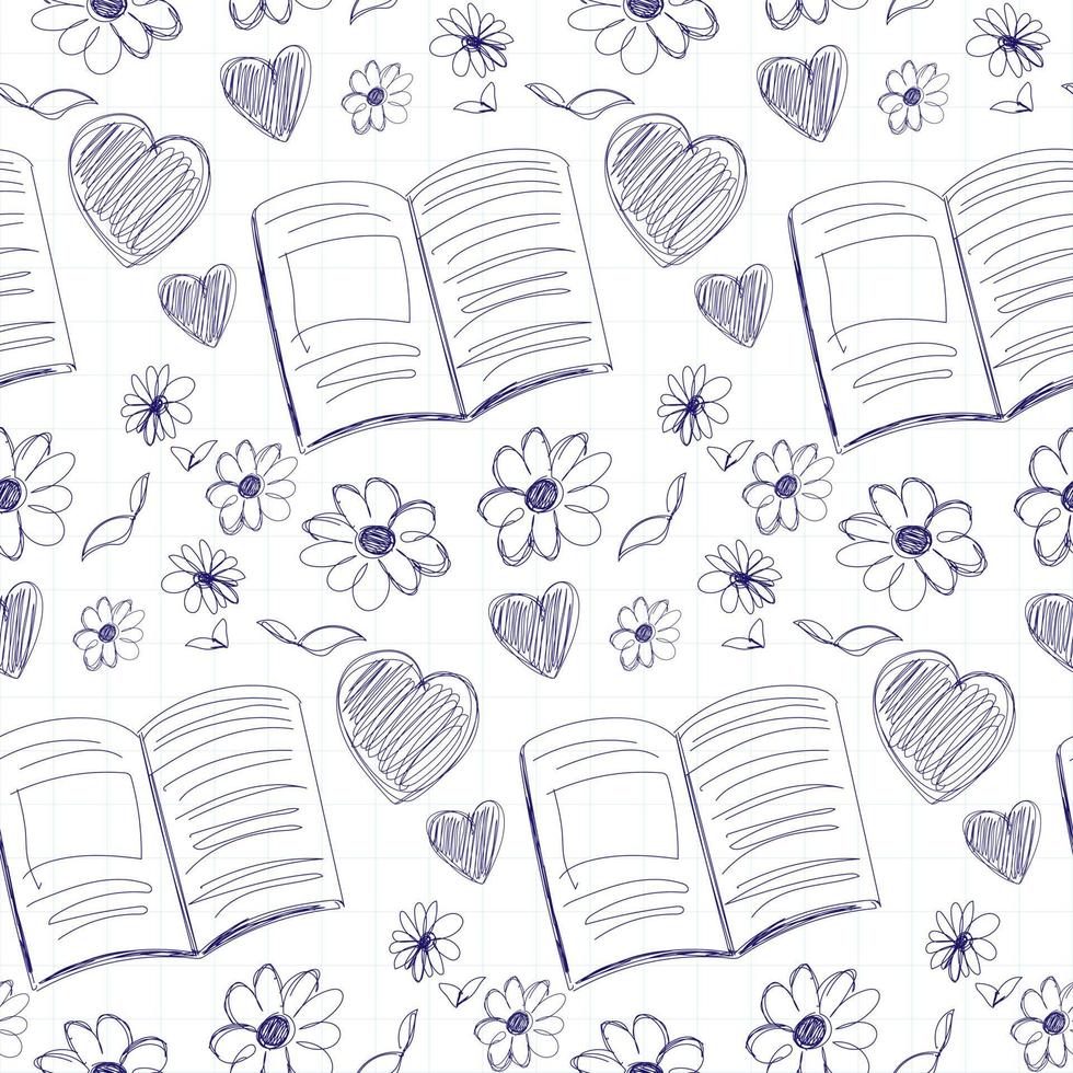 Online education seamless pattern. Vector flat icons of education supplies, scissors, calculator, magnifier and paints Vector illustration.