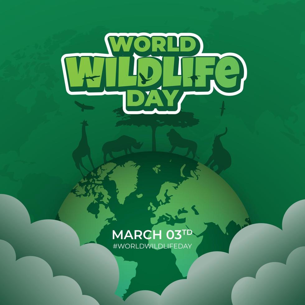 World Wildlife Day March 3td with nature illustration on maps background vector