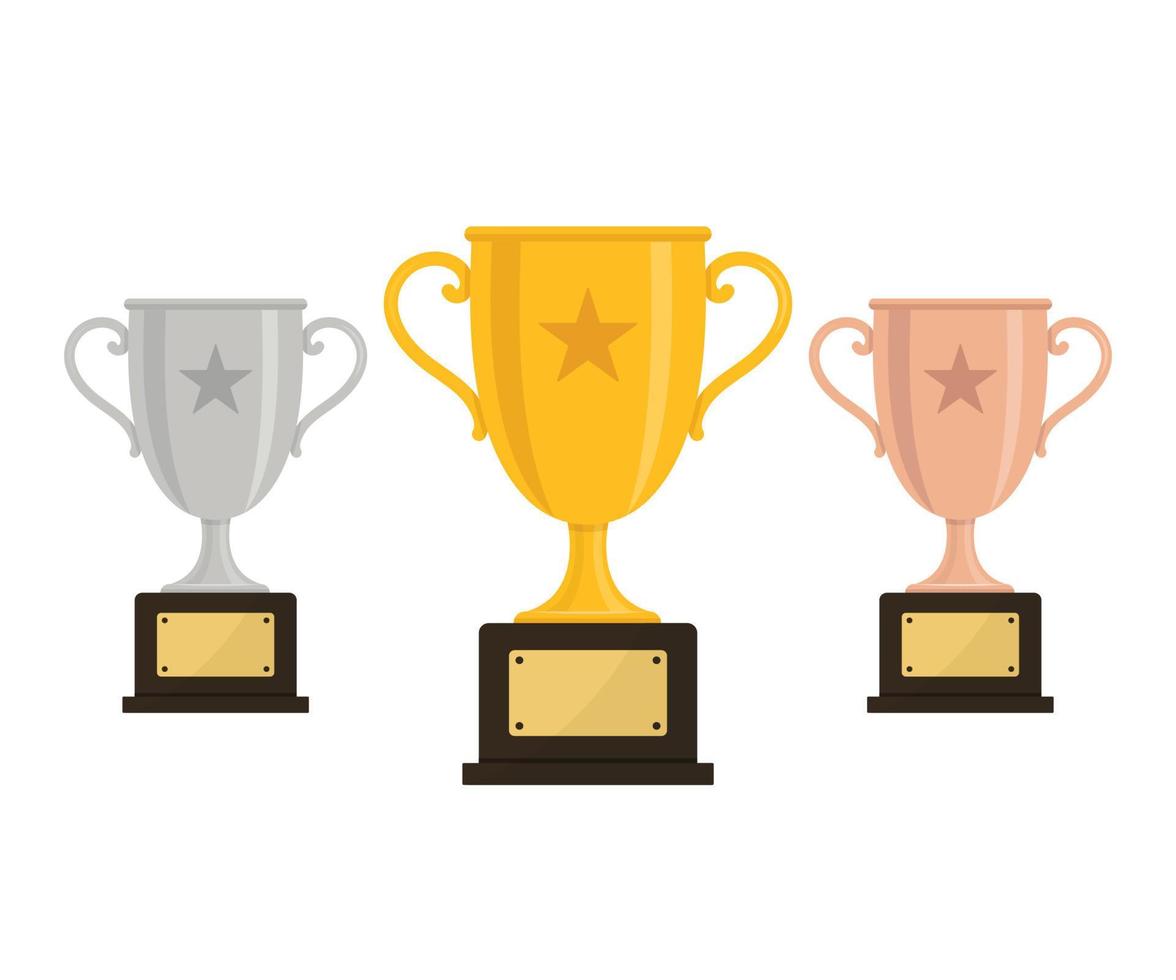 Gold silver and bronze winners trophy cups illustration vector