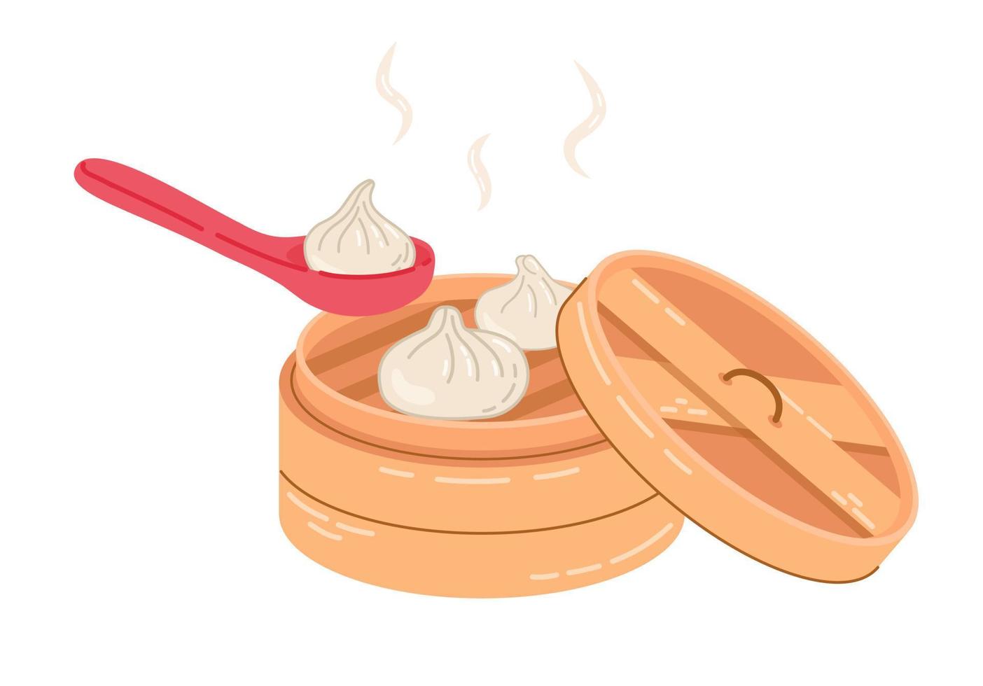 Vector illustration of hot Chinese dumplings.