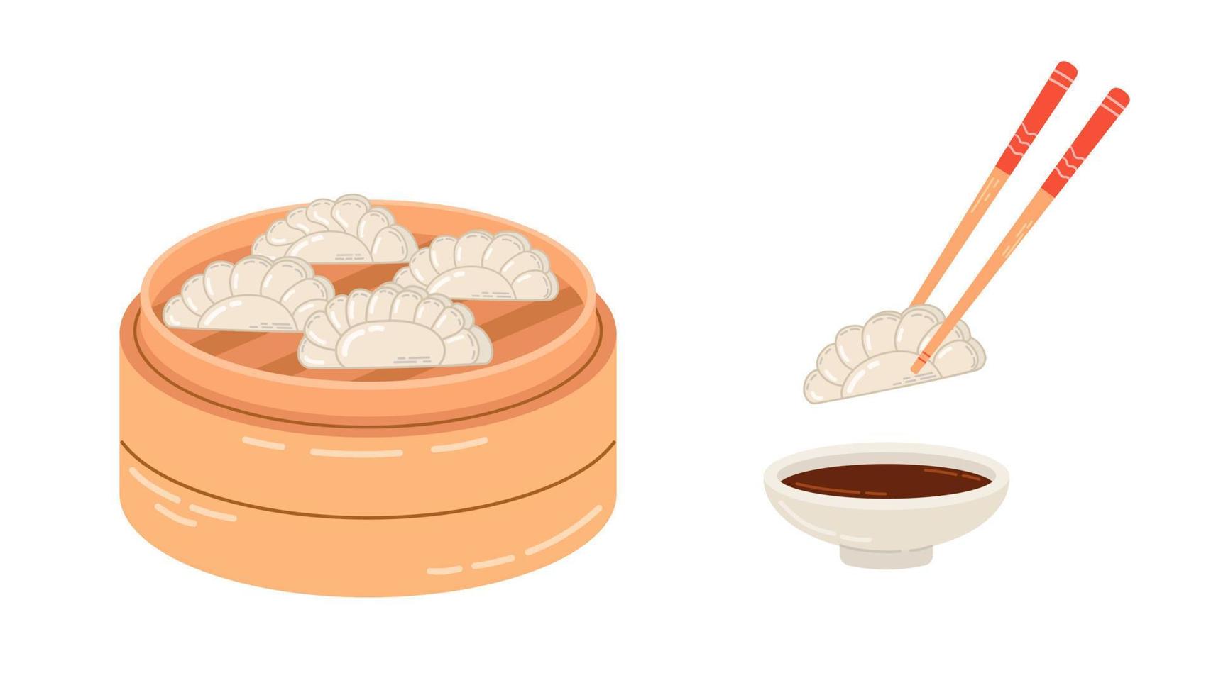 Illustration of traditional japanese dish gyoza. vector