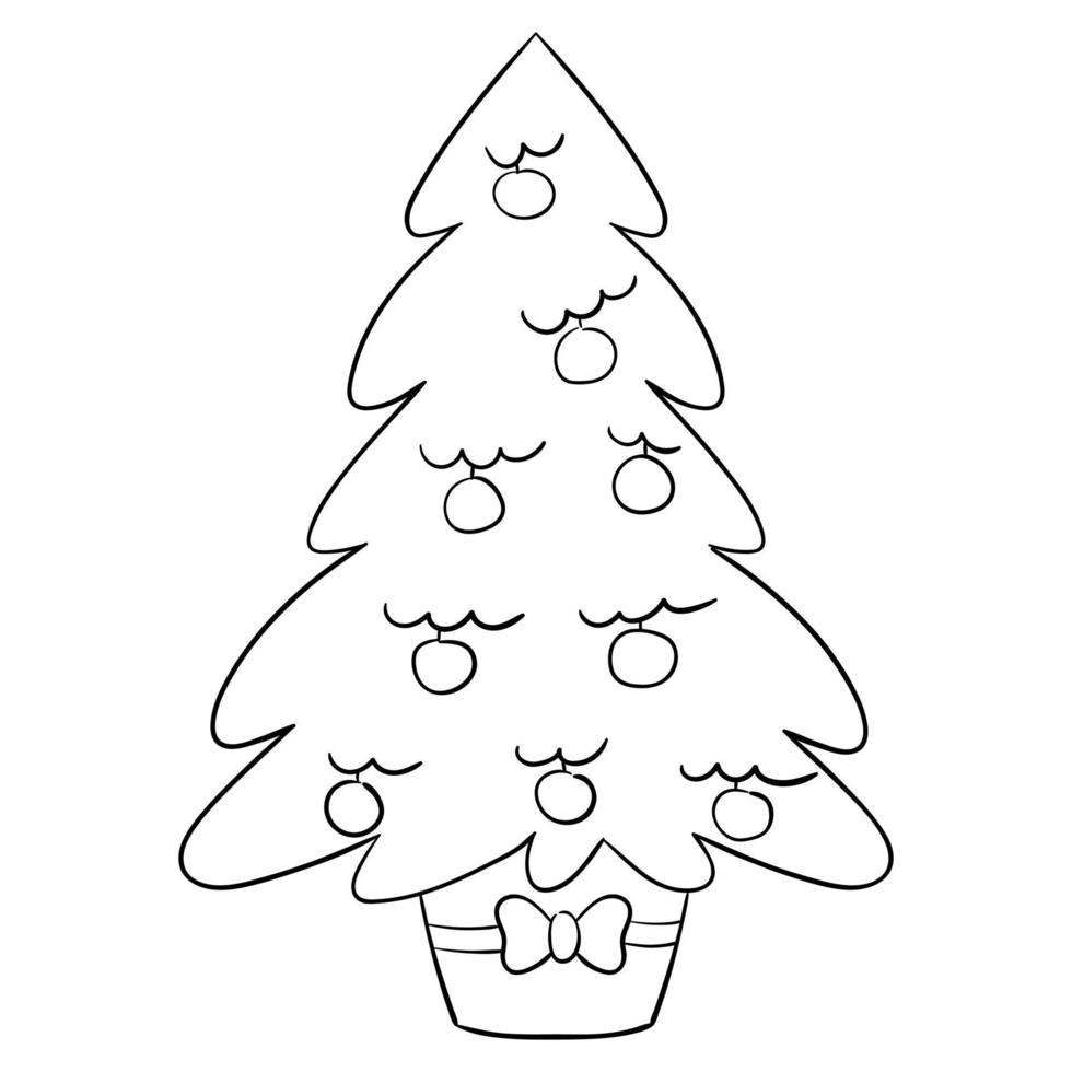 Cartoon Christmas tree for coloring books. Linear design for children's coloring books. vector