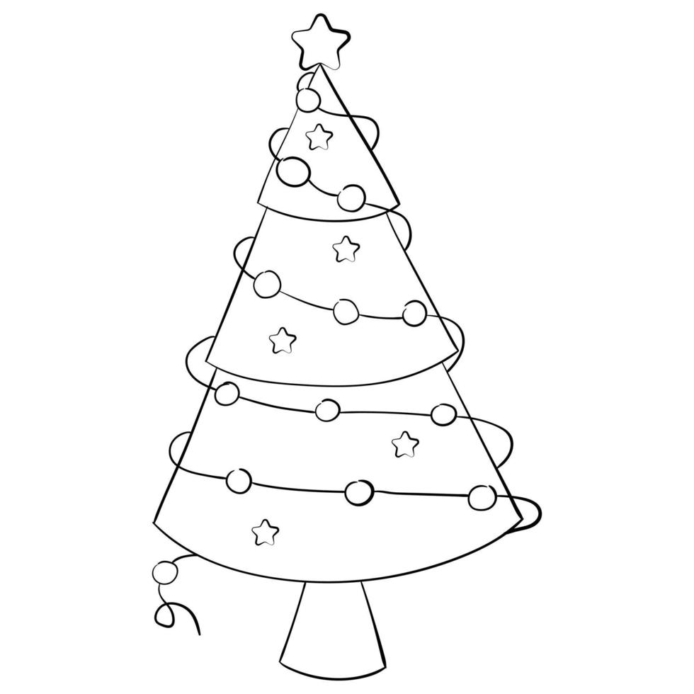 Cartoon Christmas tree for coloring books. Linear design for children's coloring books. vector
