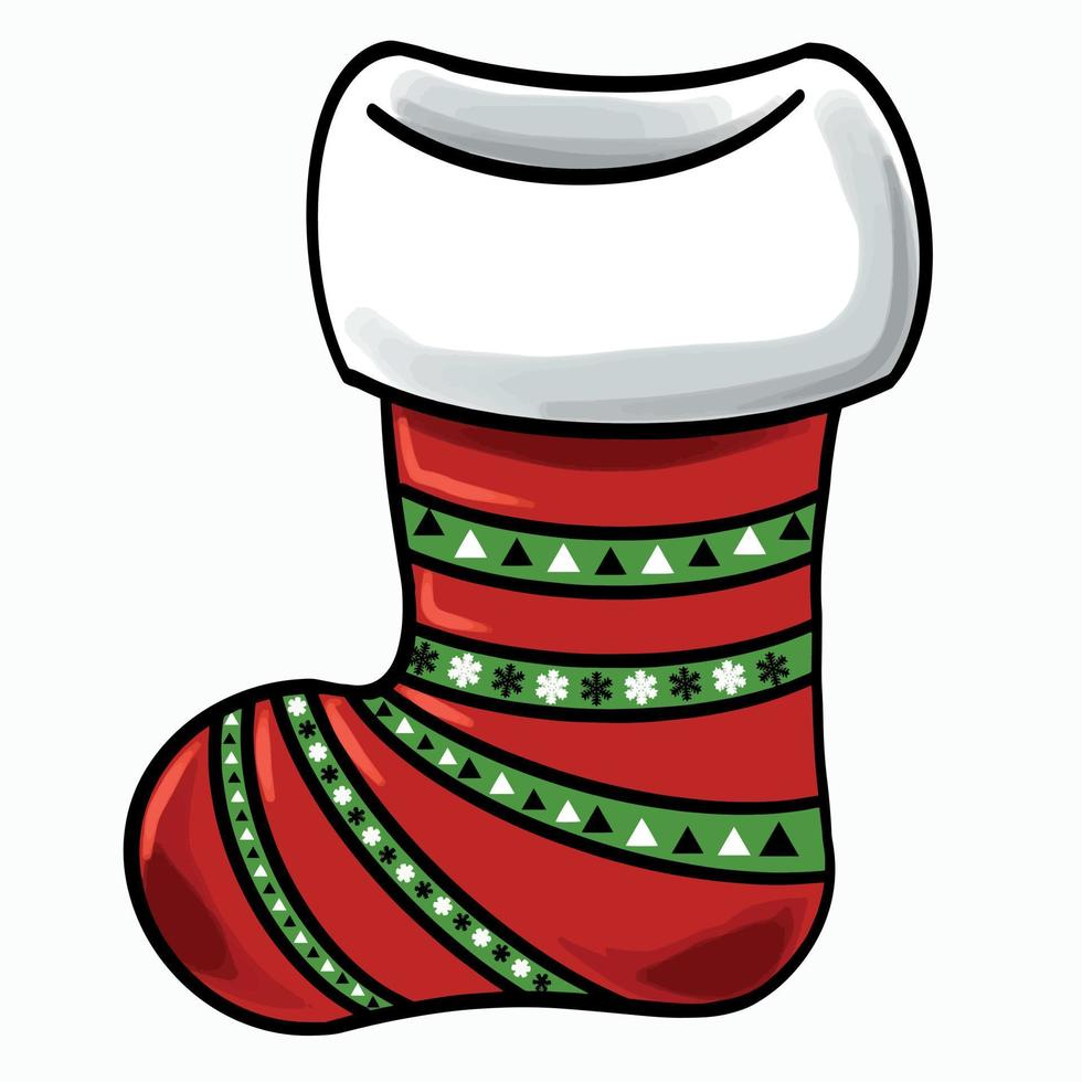 calcetín de navidad para ilustración de regalo sobre fondo blanco. vector