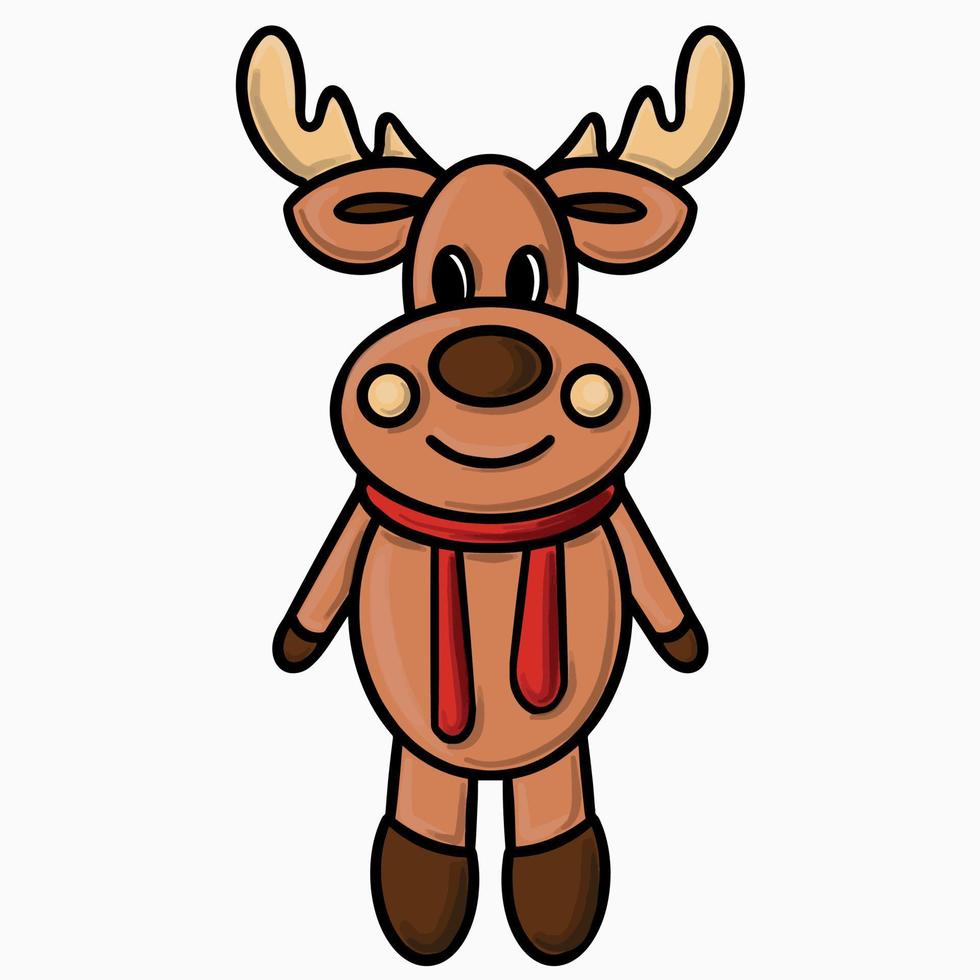 Cute Christmas moose with red scarf design, cute animal character. vector