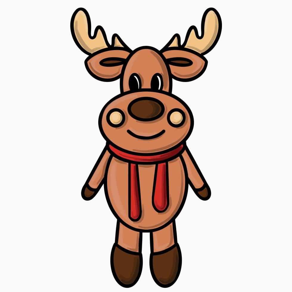 lindo alce navideño con diseño de bufanda roja, lindo personaje animal. vector