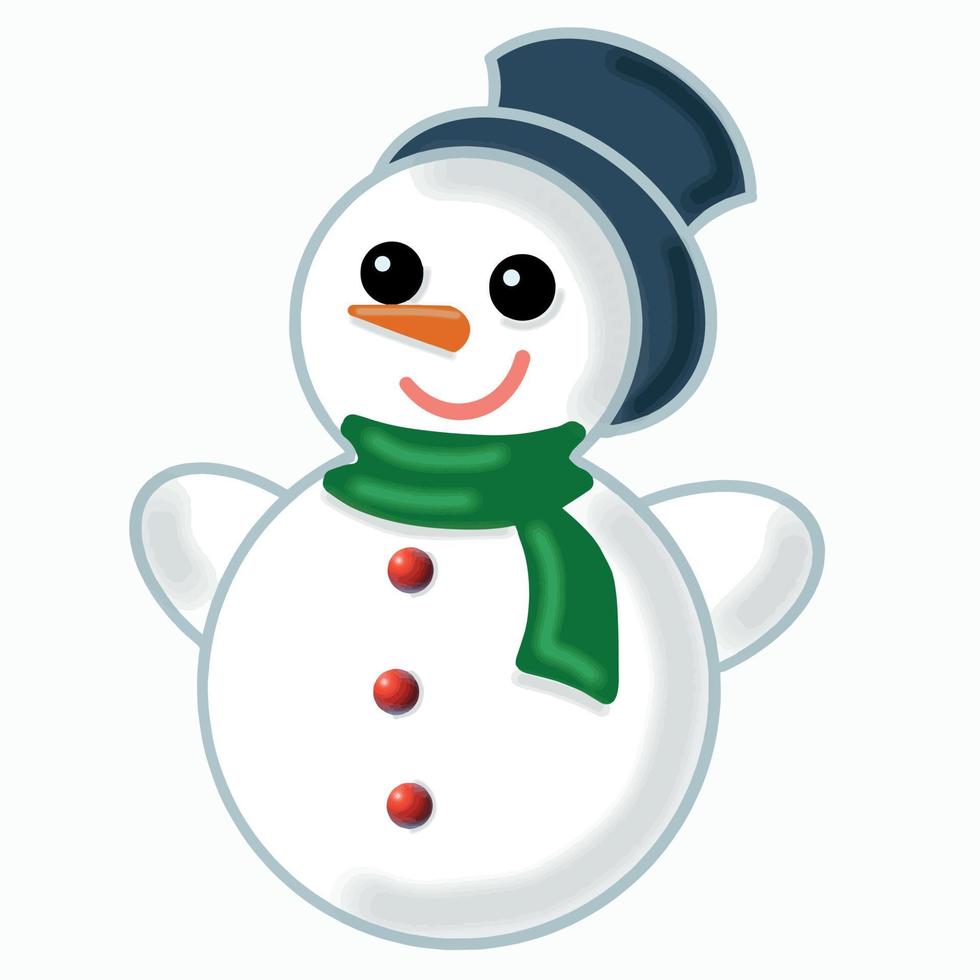 Snowman with green scarf and cylinder. vector