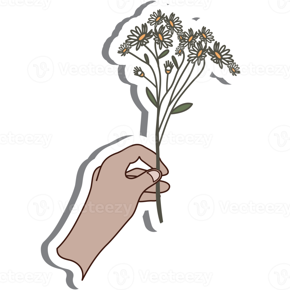 Aesthetic Cute Sticker Hand Holding Flower Bouquet Bullet Journal png