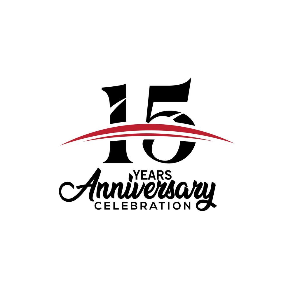 Plantilla de diseño de celebración del 15º aniversario para folleto con color rojo y negro, folleto, revista, cartel de folleto, web, invitación o tarjeta de felicitación. ilustración vectorial vector