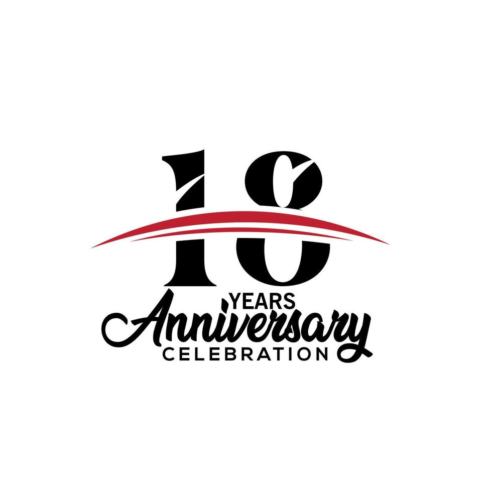 Plantilla de diseño de celebración del 18º aniversario para folleto con color rojo y negro, folleto, revista, cartel de folleto, web, invitación o tarjeta de felicitación. ilustración vectorial vector