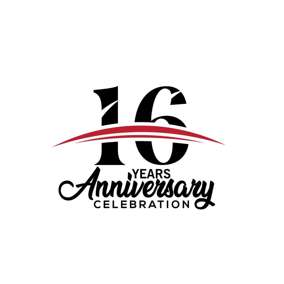 16th anniversary celebration design template for booklet with red and black colour , leaflet, magazine, brochure poster, web, invitation or greeting card. Vector illustration.
