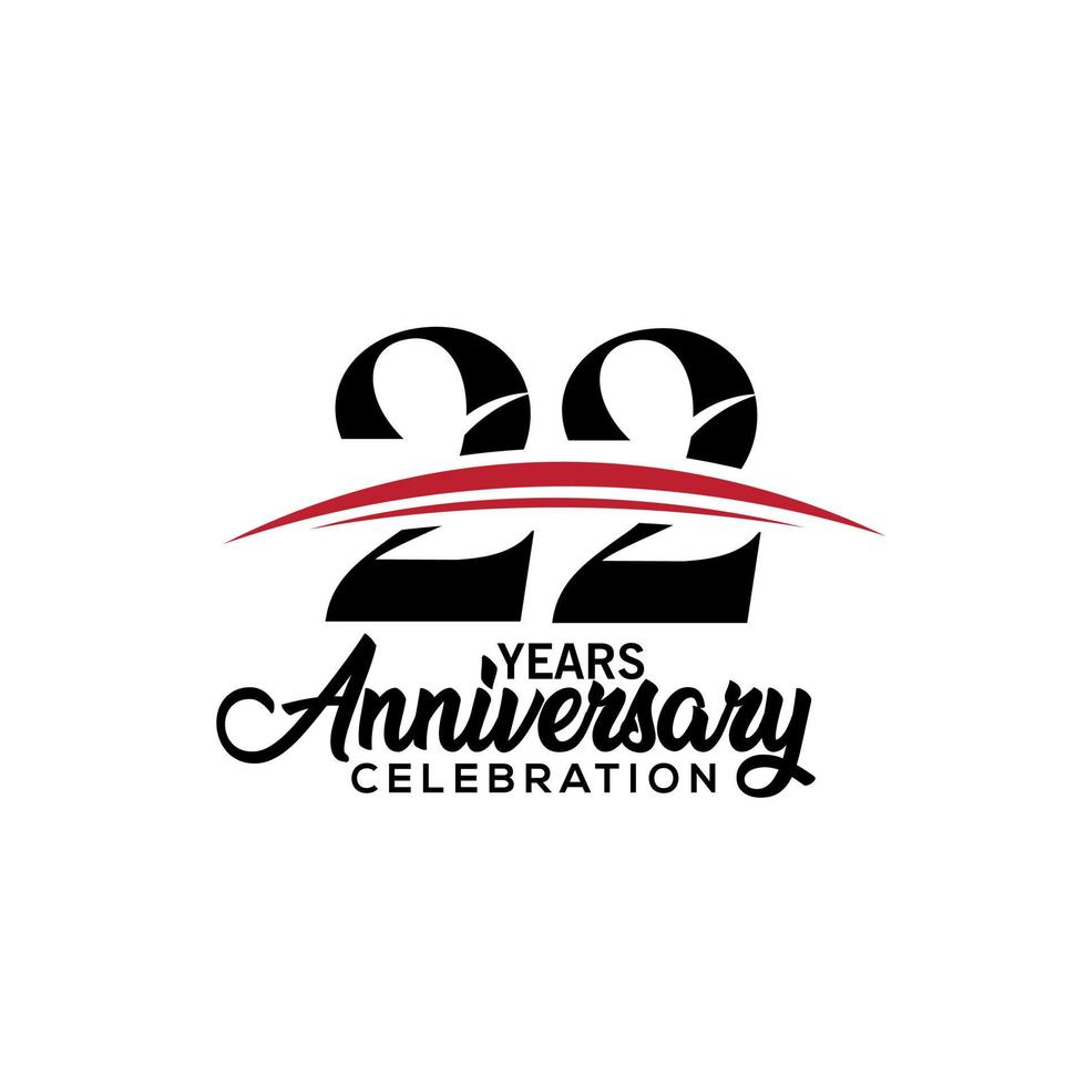 Plantilla de diseño de celebración del 22º aniversario para folleto con color rojo y negro, folleto, revista, afiche de folleto, web, invitación o tarjeta de felicitación. ilustración vectorial vector