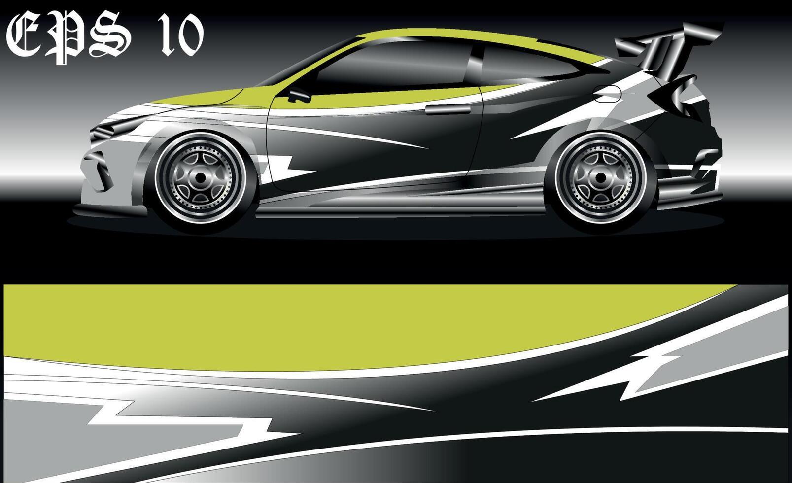 Racing car wrap design vector. Graphic abstract stripe racing background kit designs for wrap vehicle, race car, rally, adventure and livery vector