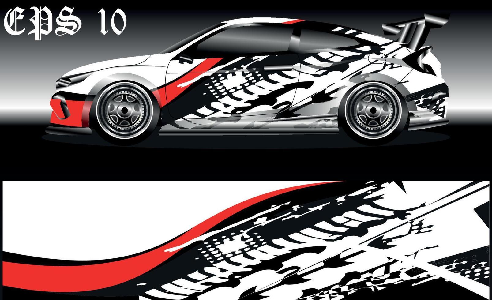 vector de diseño de envoltura de coche de carreras. diseños de kits de fondo de carreras de franjas abstractas gráficas para envolver vehículos, autos de carrera, rally, aventura y librea