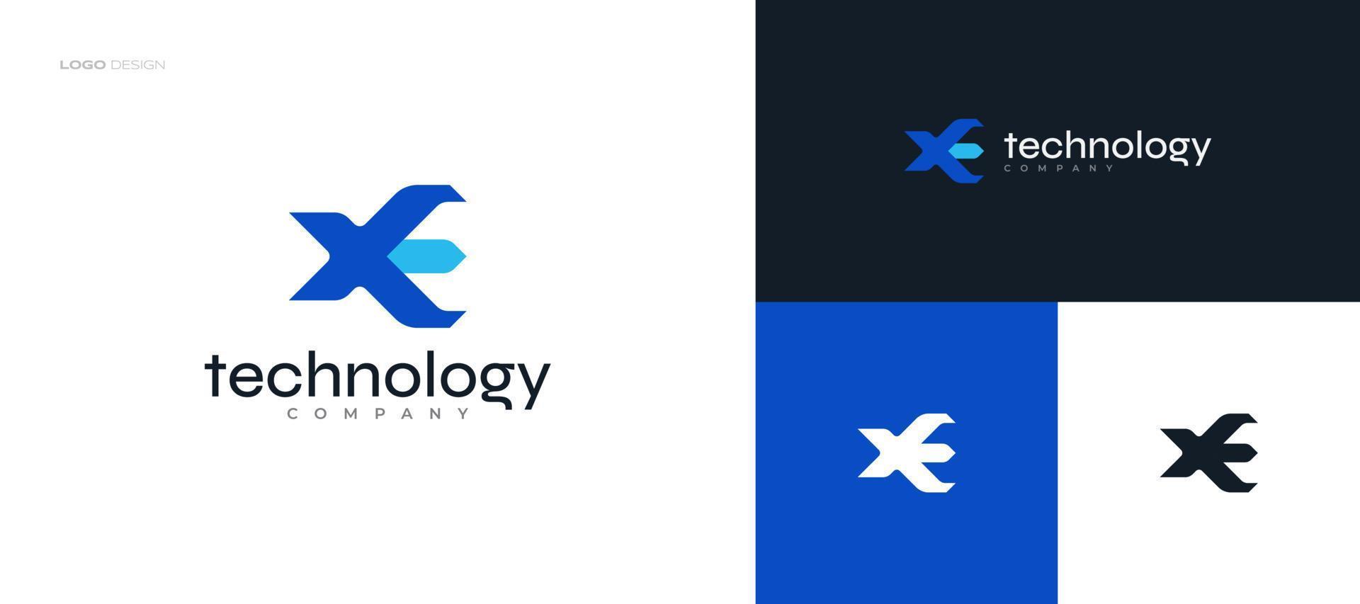 Abstract and Modern Initial Letter X and E Logo Design. XE or EX Logo in Blue Color Combination for Business and Technology Brand Identity vector