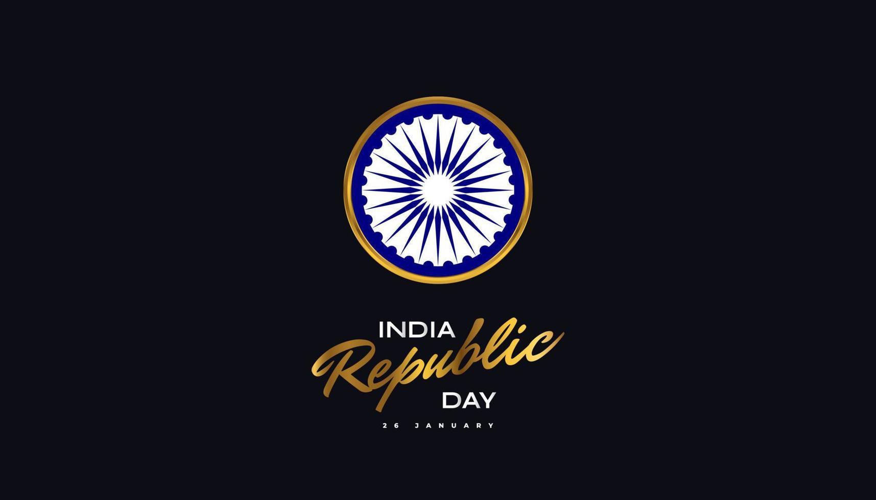 26 de enero feliz día de la república de la india. fondo de celebración del día de la república india con ashoka chakra aislado sobre fondo oscuro vector
