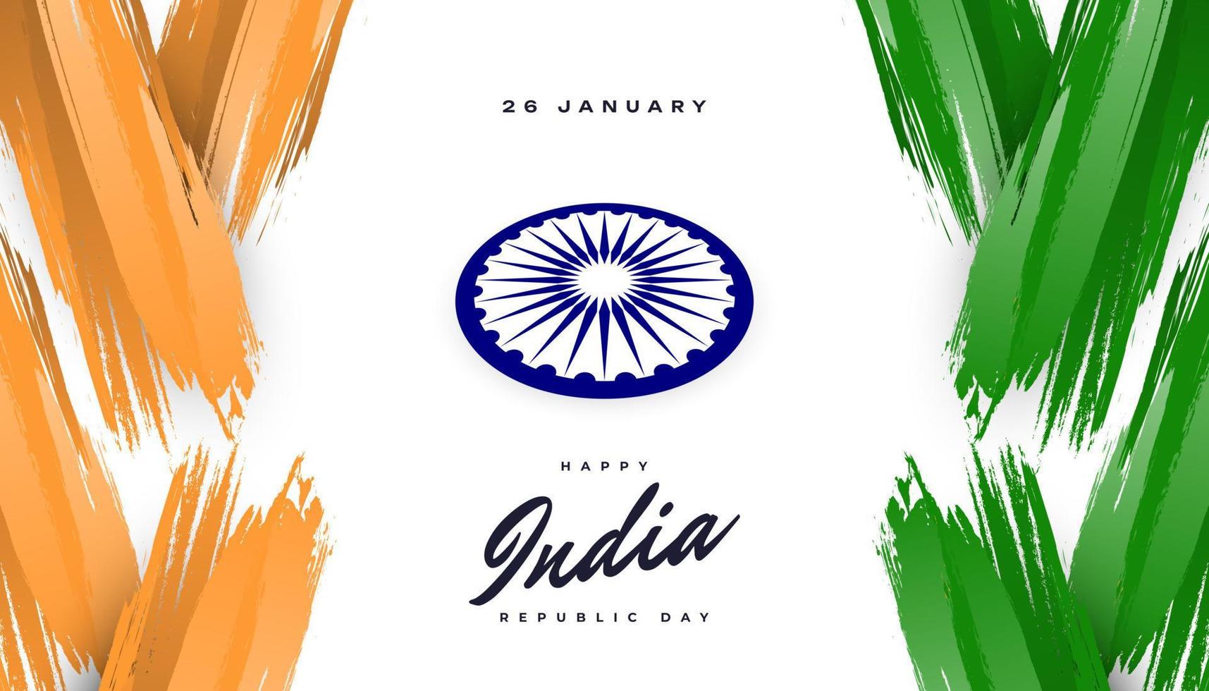 26th January Happy Republic Day of India. Indian Tricolor Flag Illustration in Brush Style vector