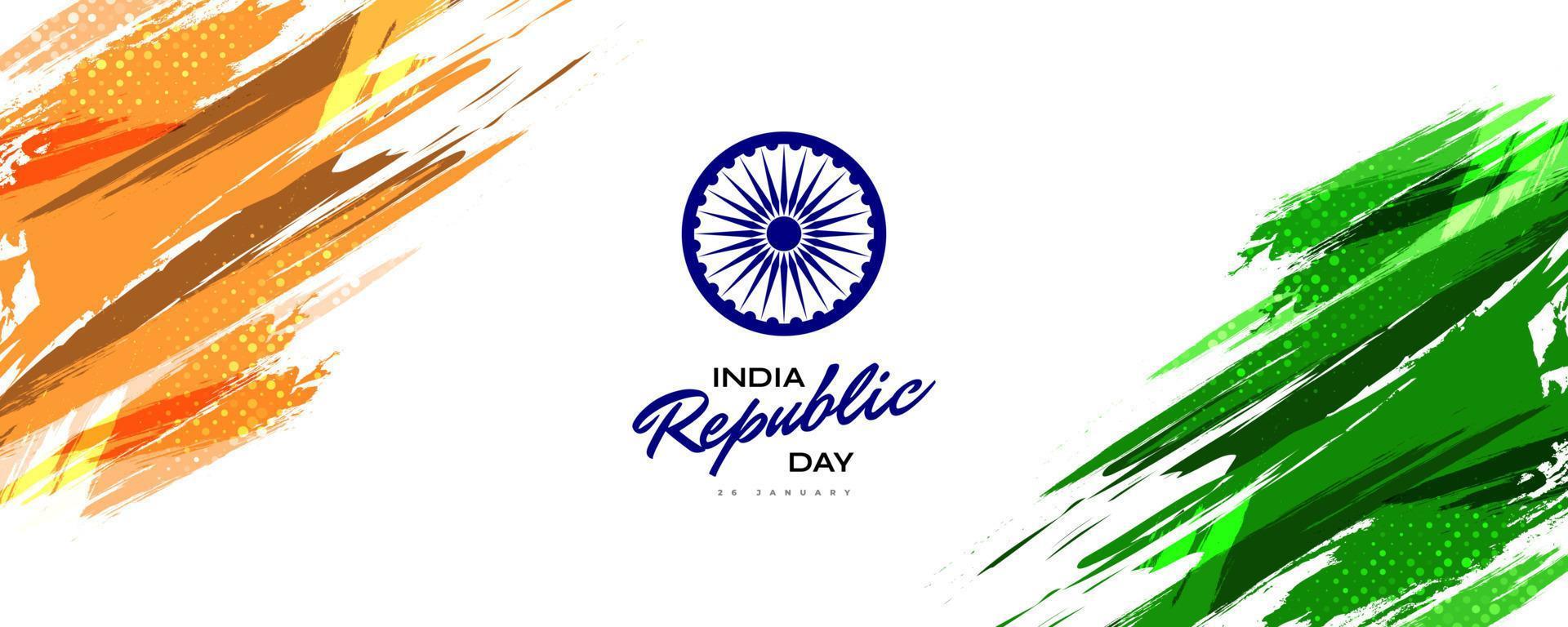 26 de enero feliz día de la república de la india. ilustración de bandera tricolor india en estilo pincel vector