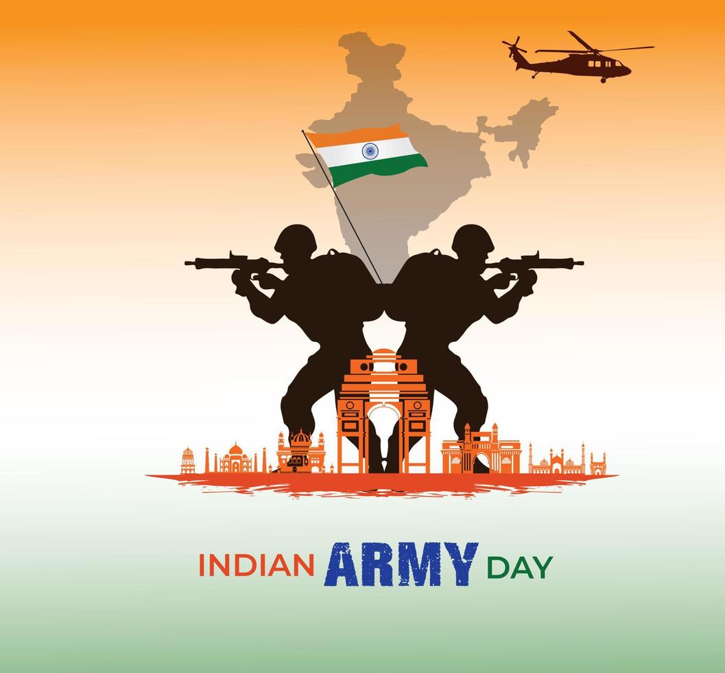 Indian Army Day. January 15th. Indian defense day Celebration concept. Template for background, banner, card, poster. vector illustration.