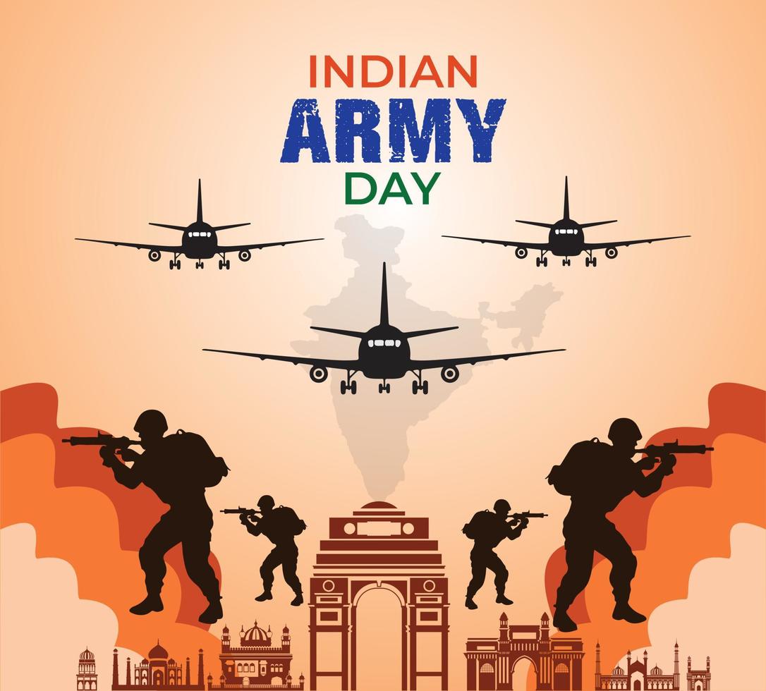 Indian Army Day. January 15th. Indian defense day Celebration concept. Template for background, banner, card, poster. vector illustration.