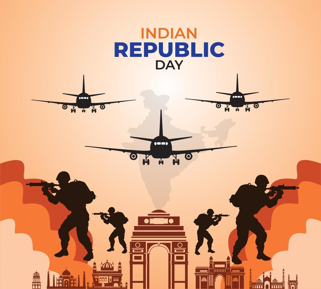 India Republic Day celebration. 26 January. Indian defense concept. Template for background, banner, card, poster. vector illustration.