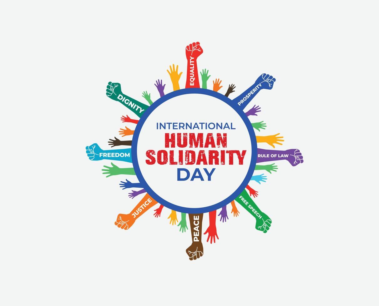 International Human Solidarity Day. People help person silhouette World Globe Concept. Template for background, banner, card, poster with text inscription. Vector illustration.