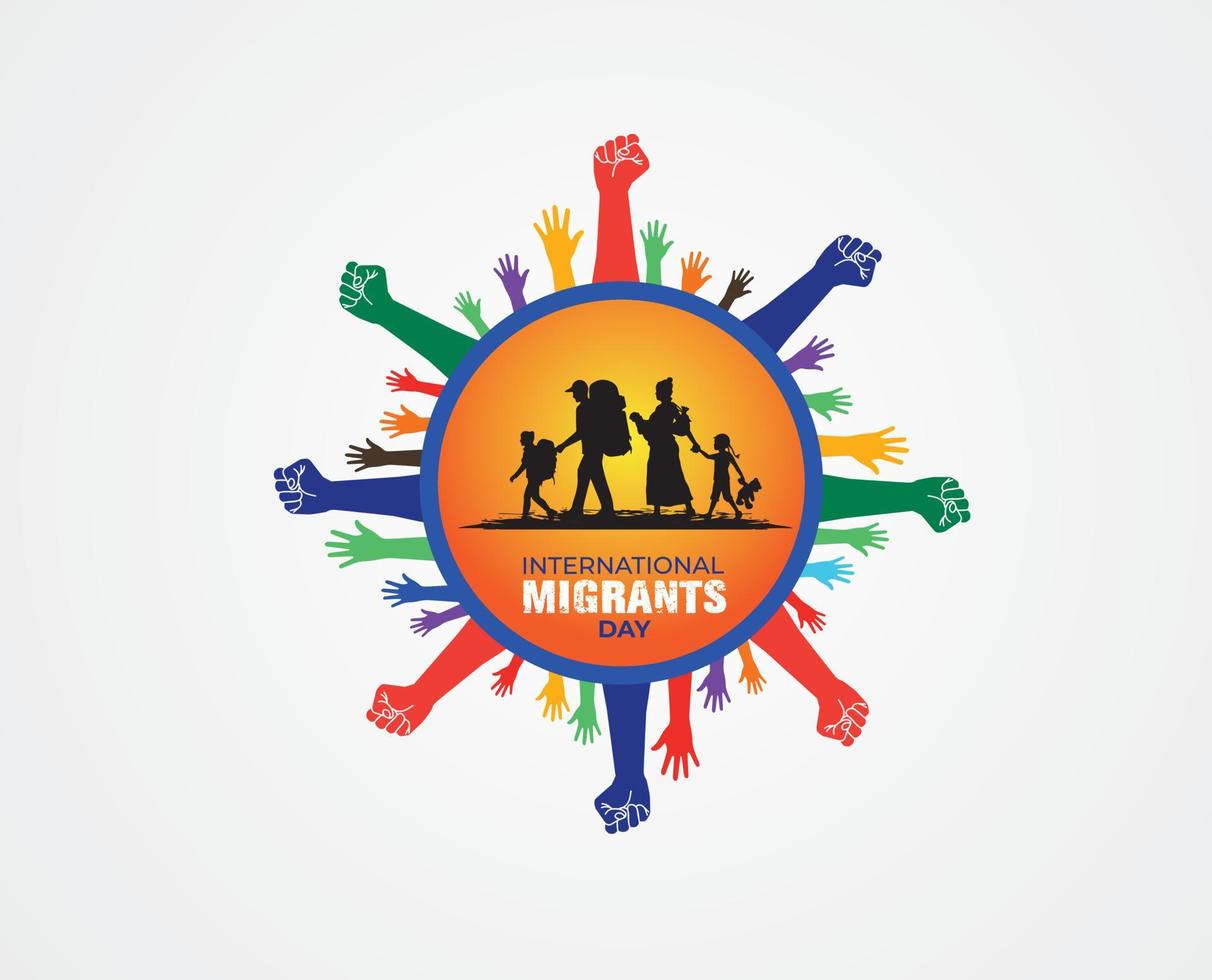 ilustración vectorial del concepto del día mundial de los refugiados. plantilla del día mundial de los refugiados para fondo, pancarta, tarjeta, afiche. familias de refugiados cerca de la valla - concepto del día internacional del migrante. vector