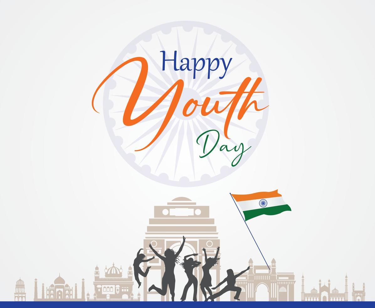 día nacional de la juventud de la india, plantilla para antecedentes, pancarta, tarjeta, afiche con inscripción de texto. ilustración vectorial vector