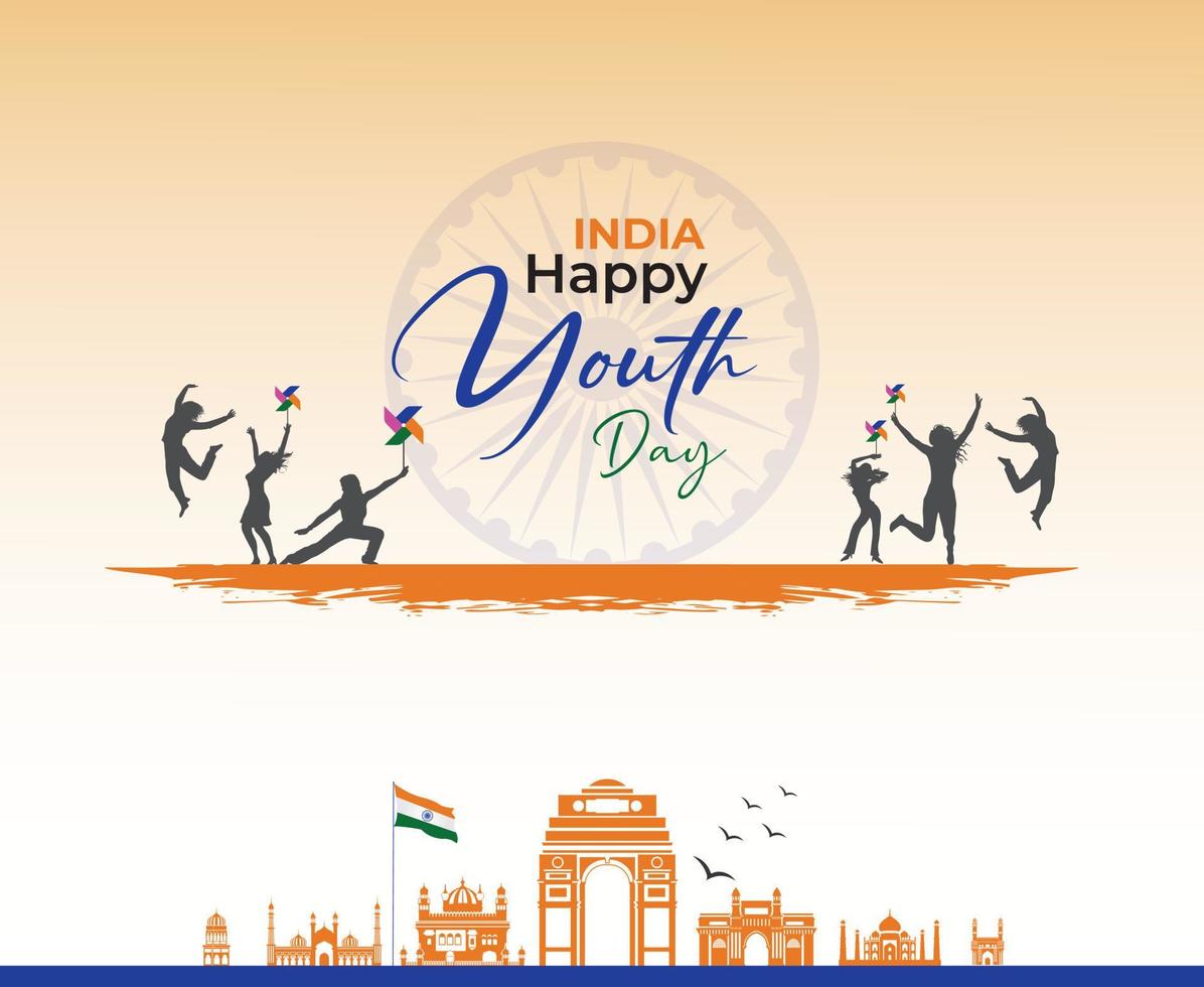 día nacional de la juventud de la india, plantilla para antecedentes, pancarta, tarjeta, afiche con inscripción de texto. ilustración vectorial vector
