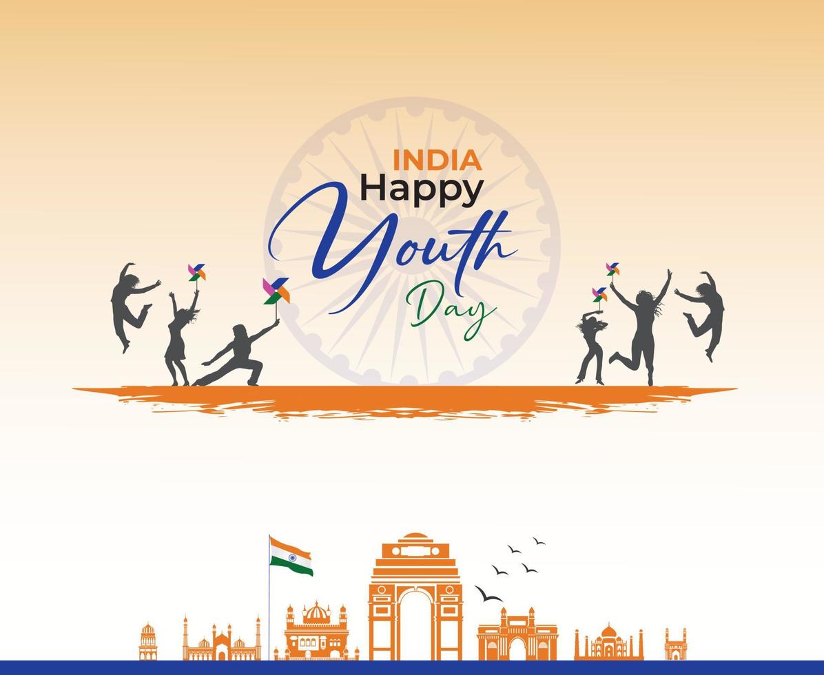 National Youth Day of India, Template for background, banner, card, poster with text inscription. Vector illustration.