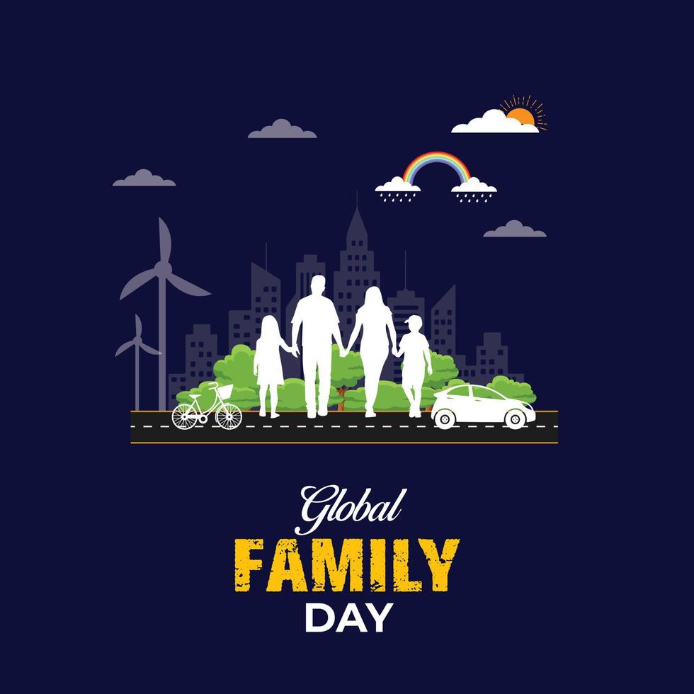 día mundial de la familia: la familia covid-19 se queda en casa. quédate con la familia mantente a salvo. ilustración vectorial vector