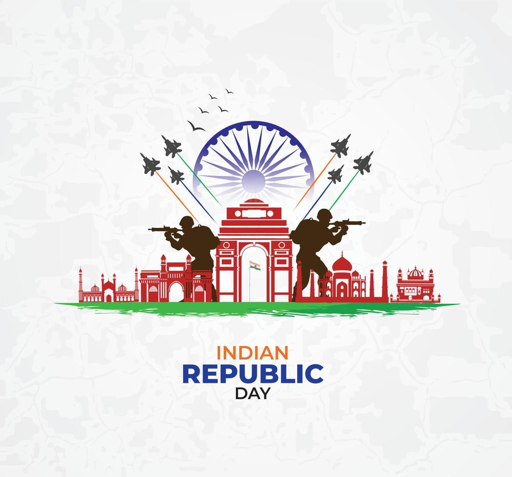 India Republic Day celebration. 26 January. Indian defense concept. Template for background, banner, card, poster. vector illustration.